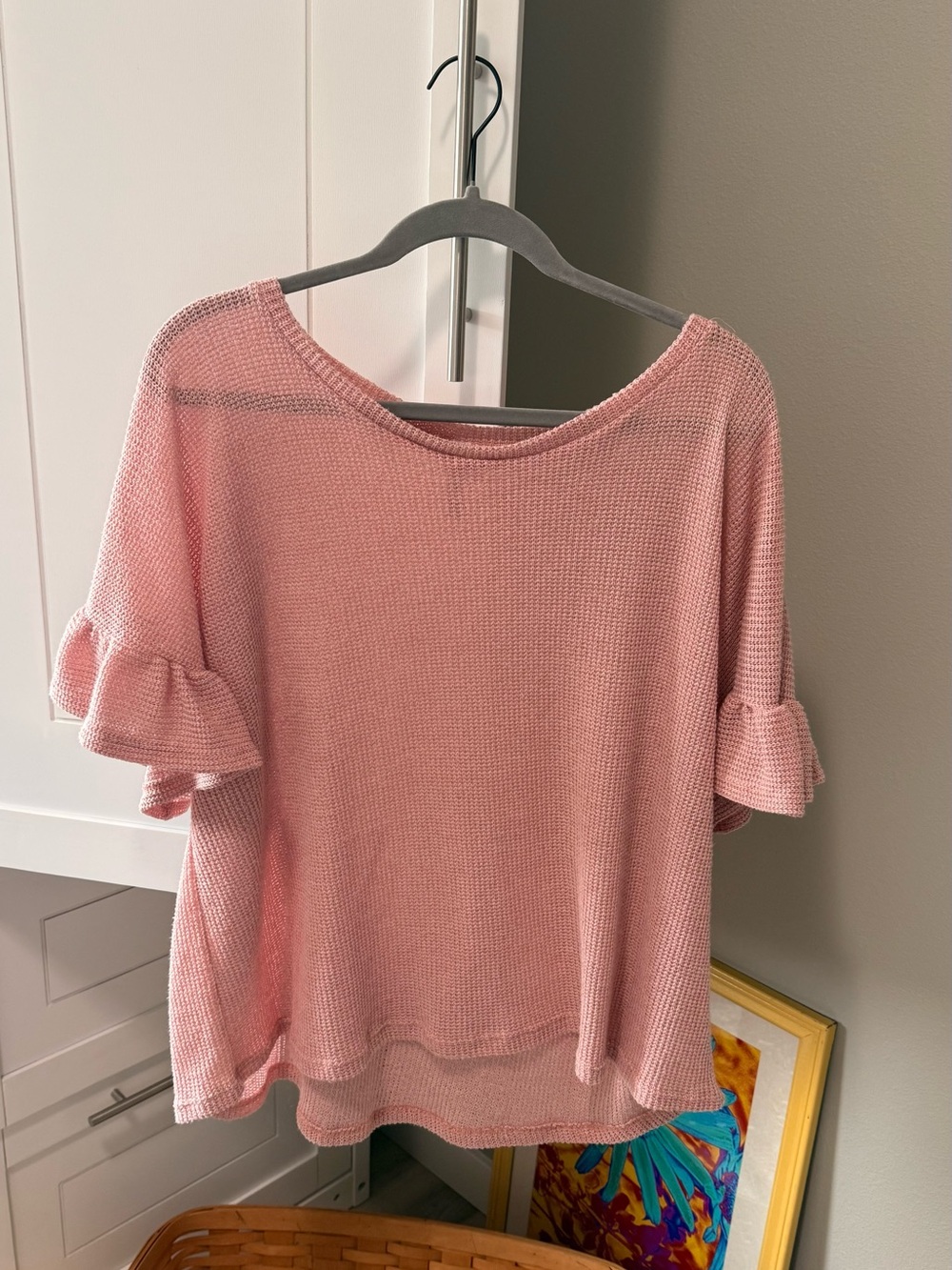 Acting Pro Light Pink Ruffle Sleeve Scoop Neck Sweater